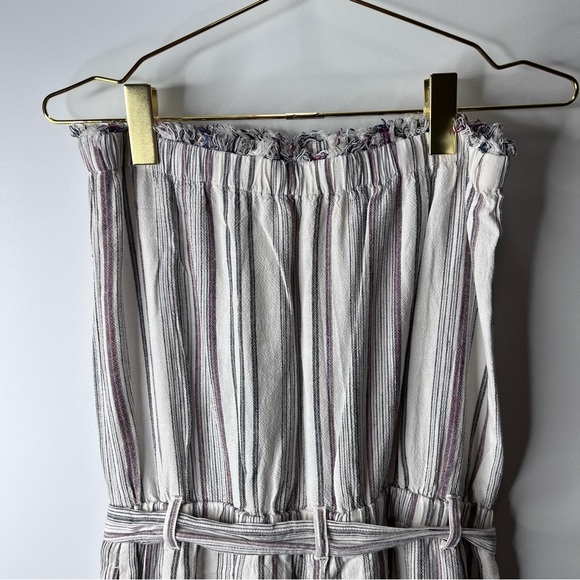 Cloth & STONE ANTHROPOLOGIE striped linen strapless cropped wide-leg jumpsuit S - Picture 7 of 10